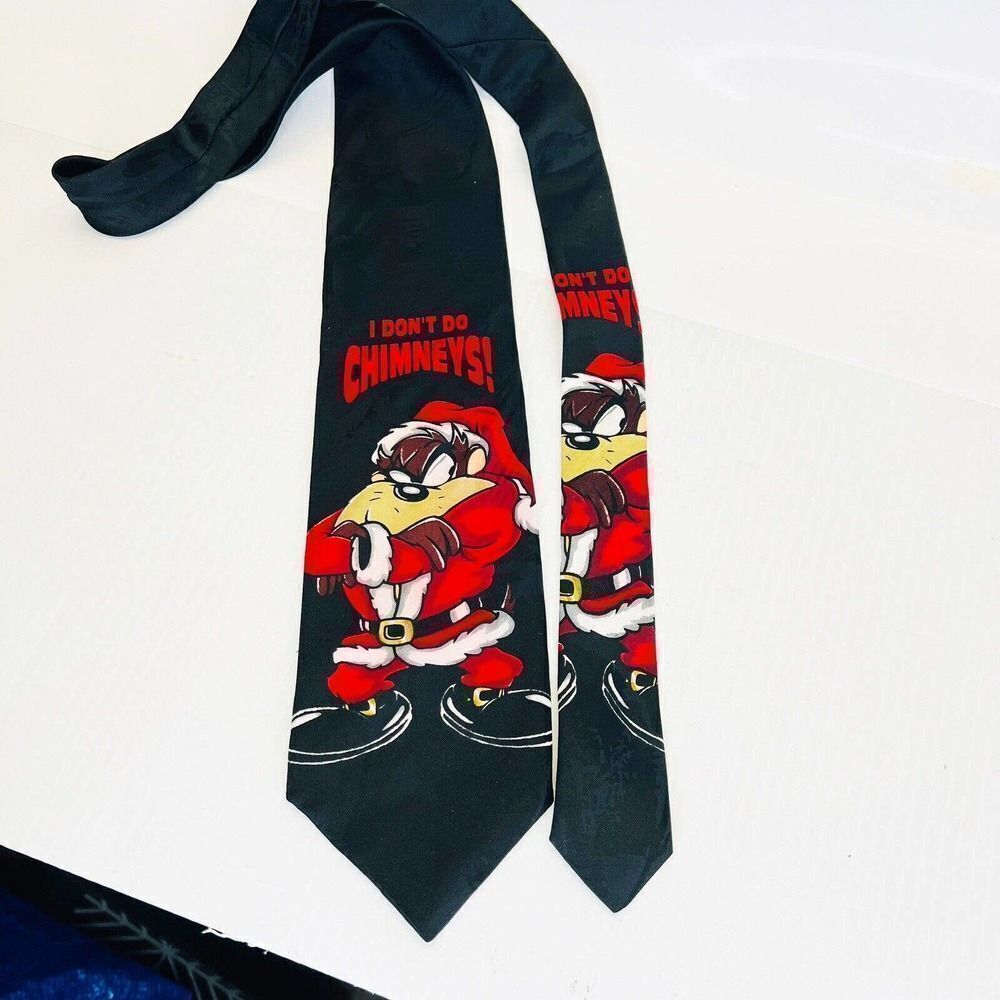 Looney Tunes Tax Taz Manian Devil "I Dont Do Chimney" Christmas Tie